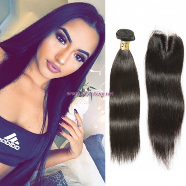 ST Fantasy Malaysian Straight Lace Closure 4*4Inch With Human Hair 3Bundles