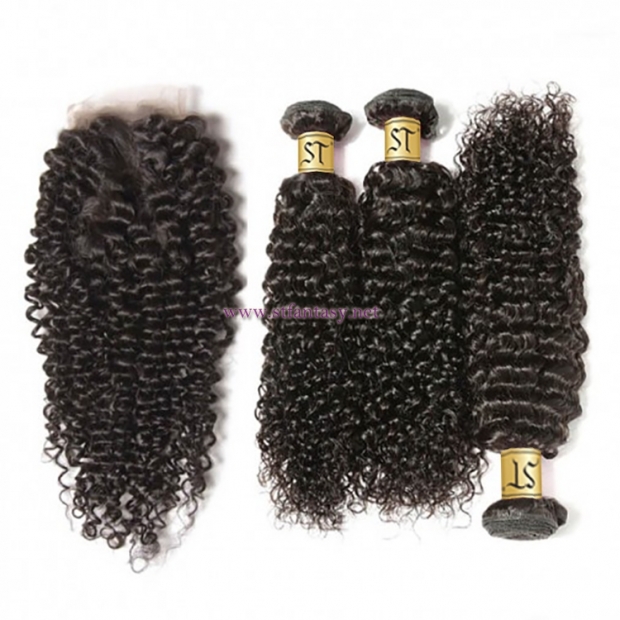 ST Fantasy 3Bundles Brazilian Hair Jerry Curly With Lace Closure 44