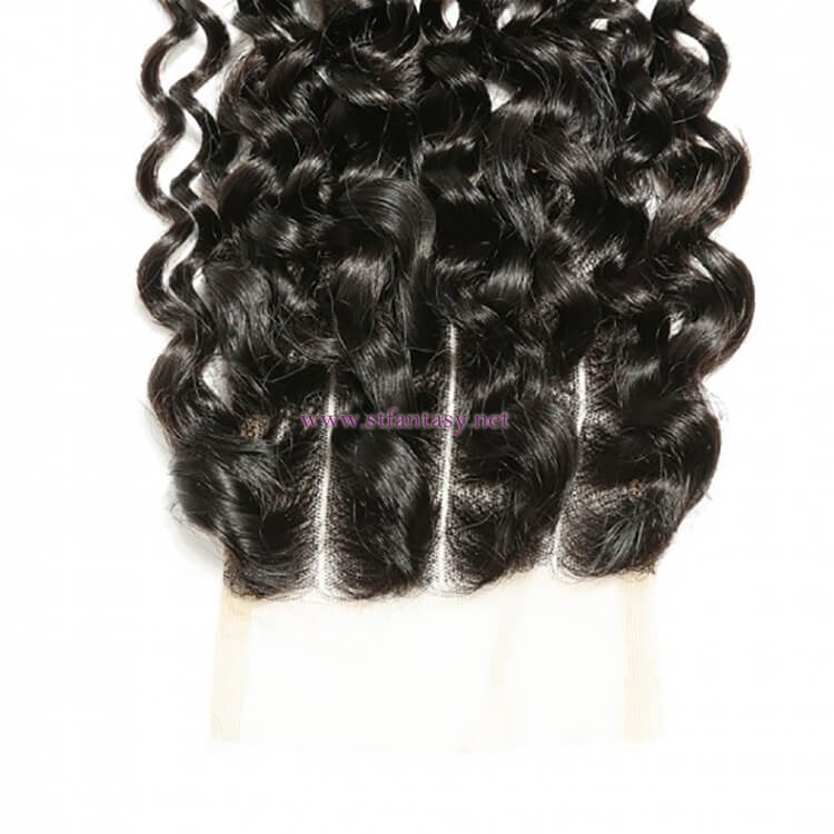 ST Fantasy Human Hair 4Bundles With Curly Peruvian Lace Closure