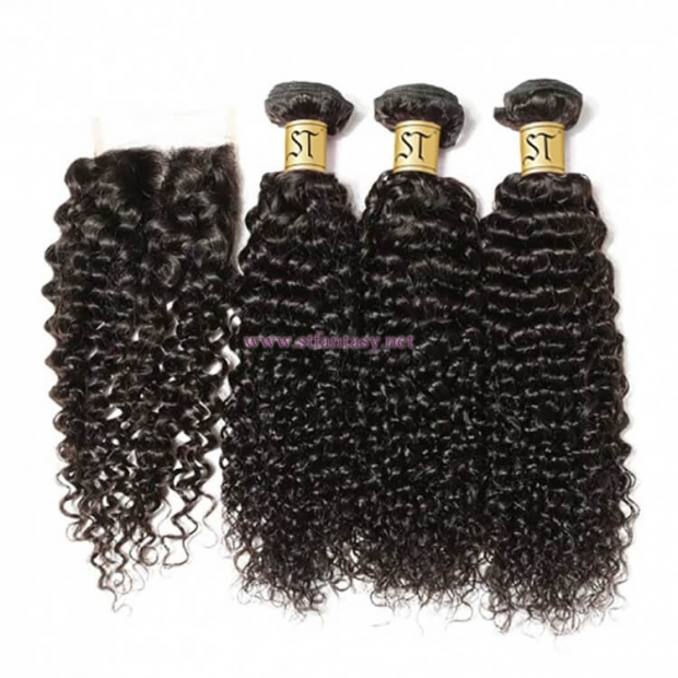 ST Fantasy  Indian Curly Lace Closure With Virgin Hair 4Bundles