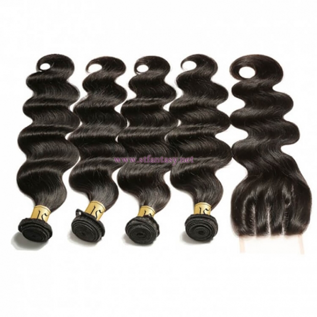 ST Fantasy 4Bundles Body Wave With Malaysian Lace Closure Human Hair