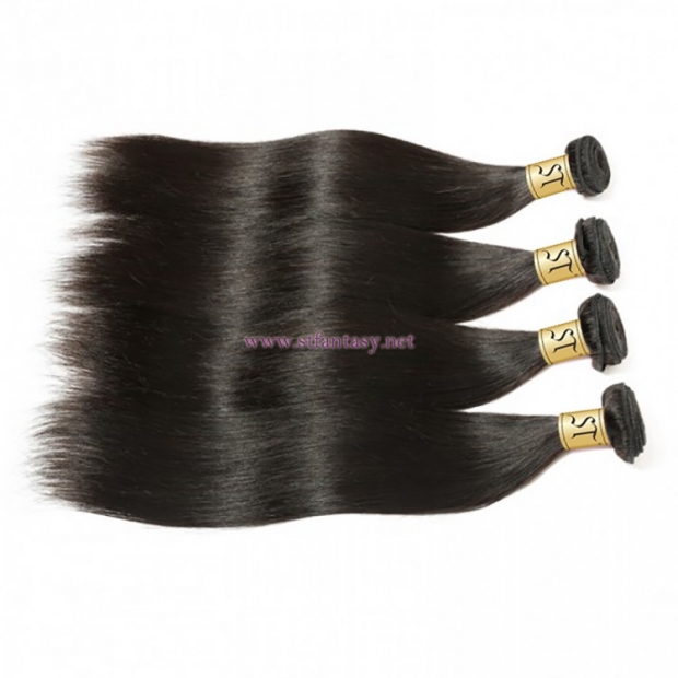 ST Fantasy Straight Peruvian Virgin Human Hair Lace Closure And 4Bundles