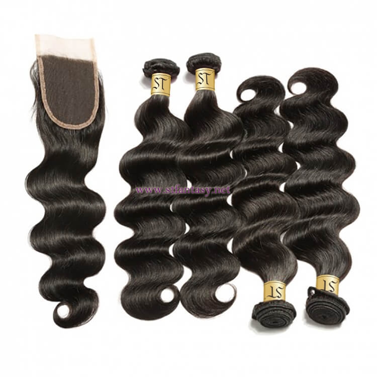 ST Fantasy Brazilian Hair 4Bundles With Lace Closure Body Wave Hair Weft