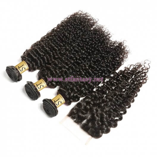 ST Fantasy  Indian Curly Lace Closure With Virgin Hair 4Bundles