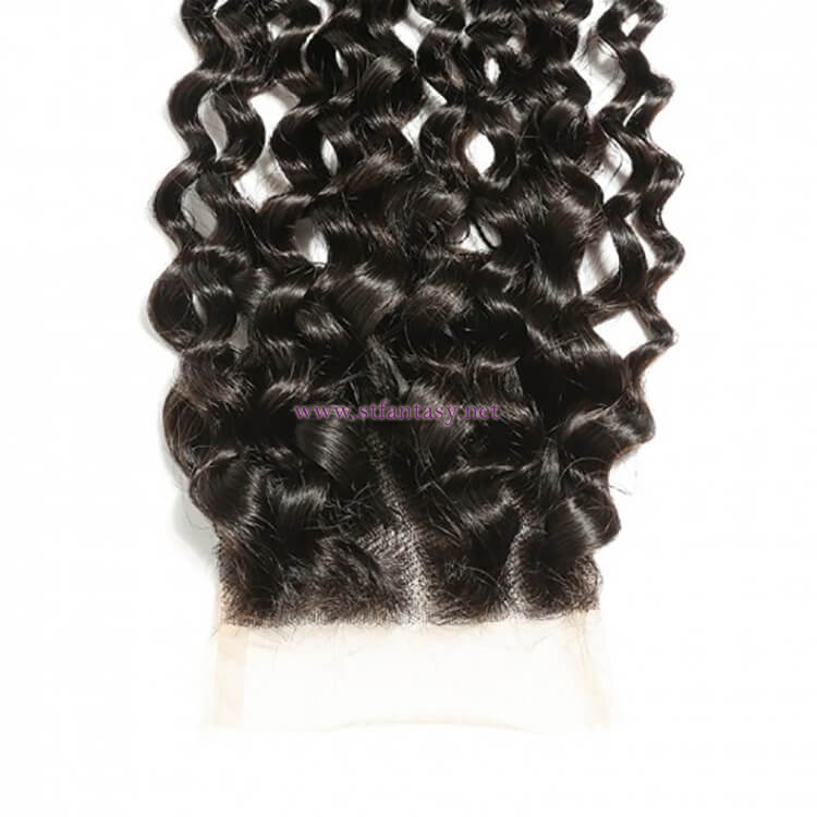 ST Fantasy Human Hair 4Bundles With Curly Peruvian Lace Closure