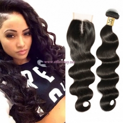 ST Fantasy Indian Human Hair Body Wave 4Bundles With Lace Closure