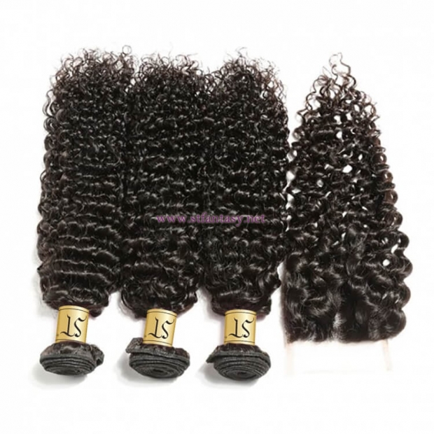 ST Fantasy Malaysian Human Hair Curly 4Bundles With Closure