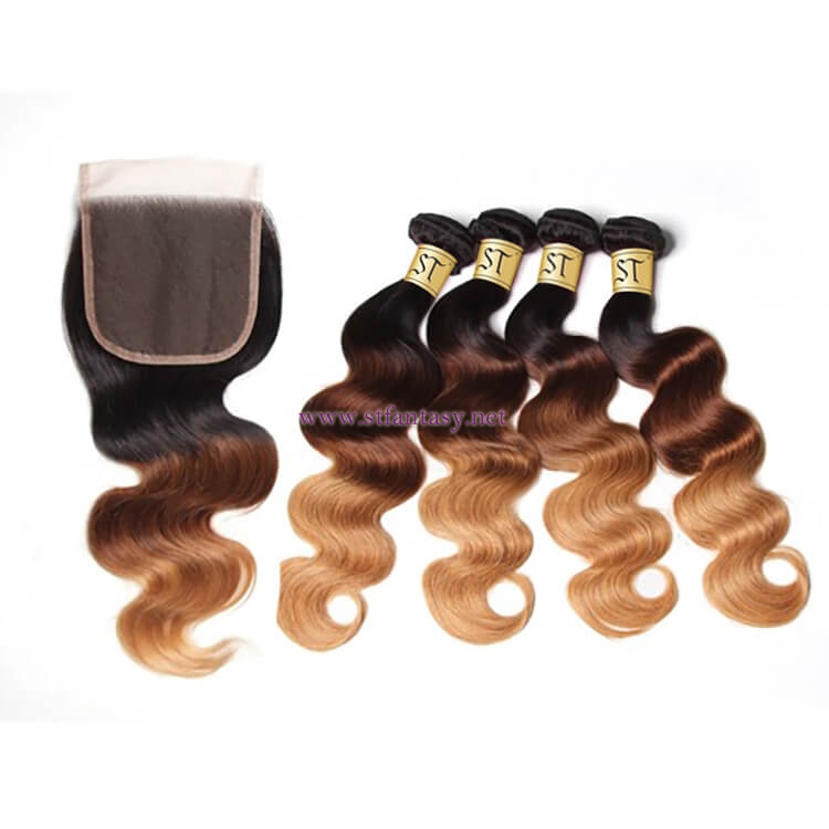 ST Fantasy Ombre Body Wave 4Bundles Virgin Hair With Closure 1b427