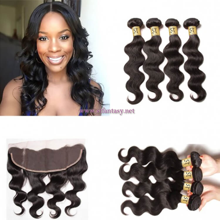 ST Fantasy  Lace Frontal Closure with 4Bundles Malaysian Hair Natural Color