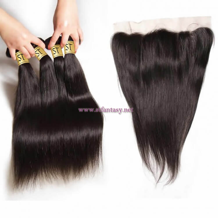 ST Fantasy Malaysian Straight Hair Frontal Closure With 4Bundles