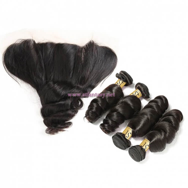 ST Fantasy Brazilian Loose Wave Lace Frontal Closure With 4 Bundles Virgin Human Hair