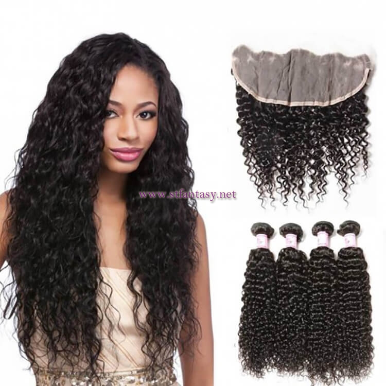 ST Fantasy Brazilian Hair Lace Frontal Closure 134 With 4Bundles Jerry Curl