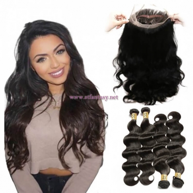 ST Fantasy 360 Lace Frontal Closure Body Wave With 4Bundles Human Hair Weave