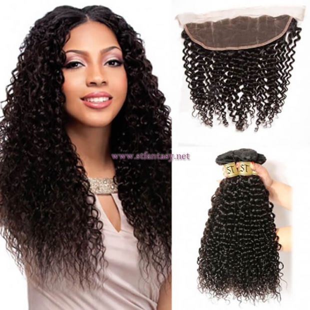 ST Fantasy Indian Jerry Curly Frontal Closure With 3Bundles Virgin Hair
