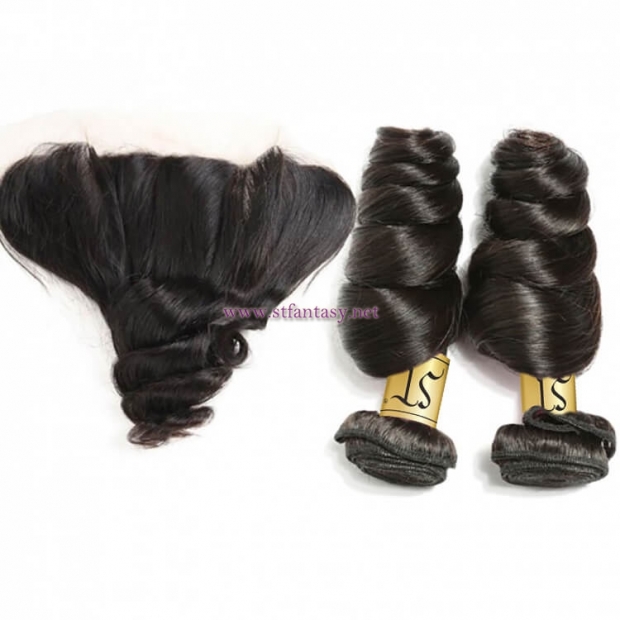 ST Fantasy Malaysian Loose Wave 4 bundles And Lace Frontal Closure With Baby Hair