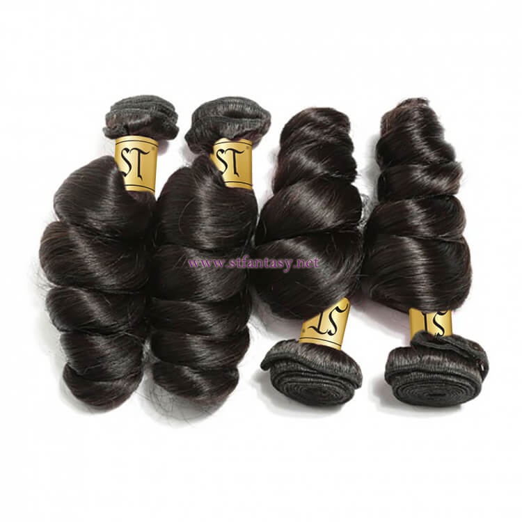 ST Fantasy Peruvian Loose Wave 4 Bundles With Lace Frontal Free Part Closure