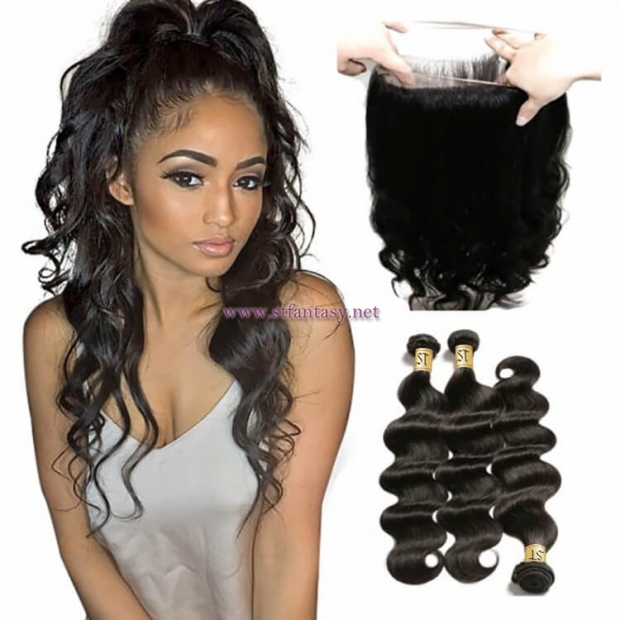 ST Fantasy 360 Lace Frontal Closure With Body Wave Wet and Wavy Human Hair 3Bundles