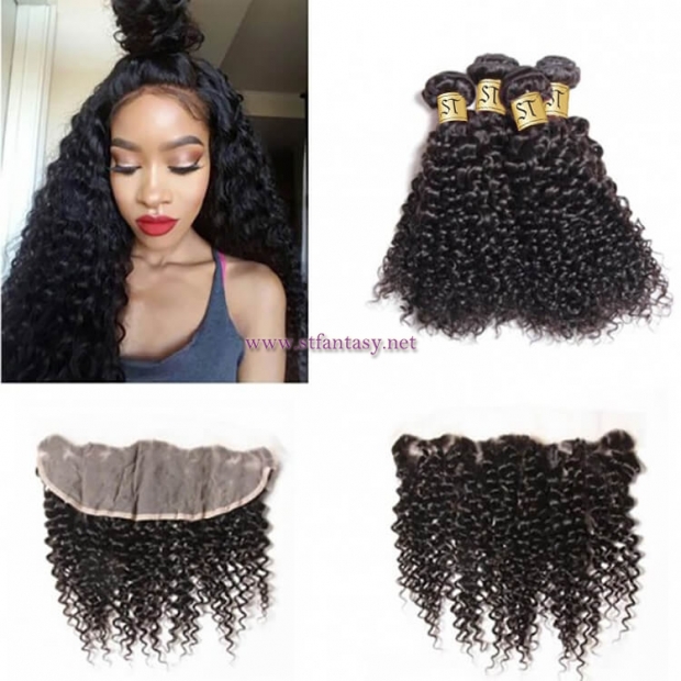 ST Fantasy Malaysian Curly Hair Lace Frontal Closure With 4Bundles