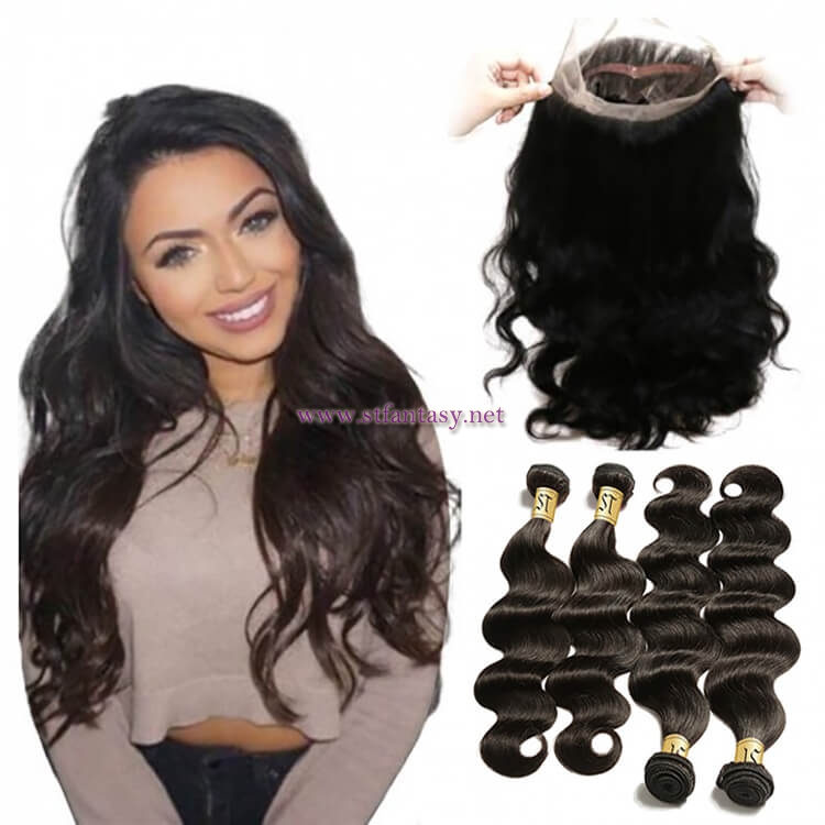 ST Fantasy 360 Lace Frontal Closure Body Wave With 4Bundles Human Hair Weave