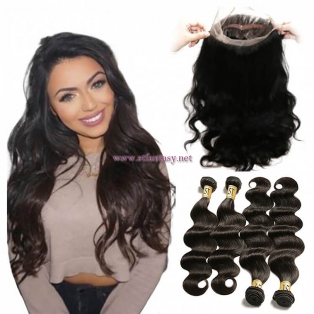 ST Fantasy 360 Lace Frontal Closure Body Wave With 4Bundles Human Hair Weave