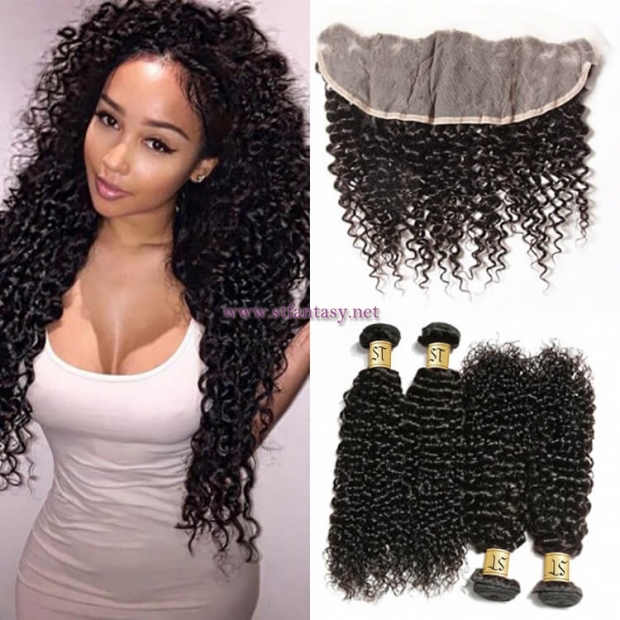 ST Fantasy Malaysian Curly Hair Lace Frontal Closure With 4Bundles