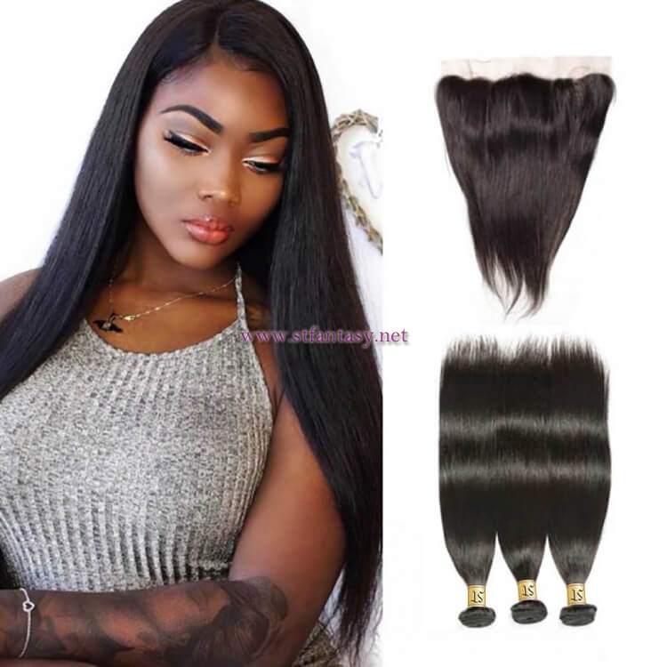 ST Fantasy Brazilian Straight 13x4 Lace Frontal With Human Hair 3Bundles