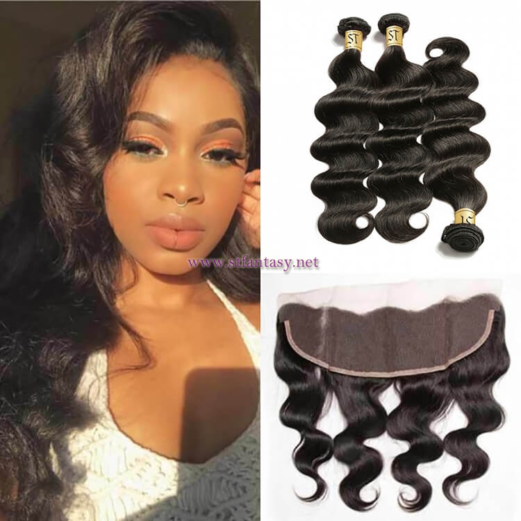 ST Fantasy Brazilian 13''x4'' Lace Frontal Closure With 3Bundles Body Wave Hair