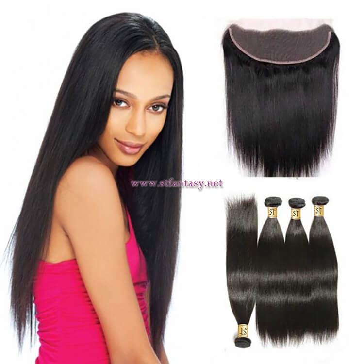 ST Fantasy Lace Frontal Closure with 4Bundles Hair Indian Straight Natural Color