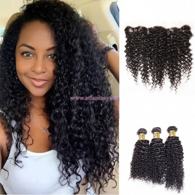 ST Fantasy Indian Jerry Curly Frontal Closure With 3Bundles Virgin Hair