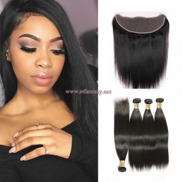 ST Fantasy Lace Frontal Closure with 4Bundles Hair Indian Straight Natural Color