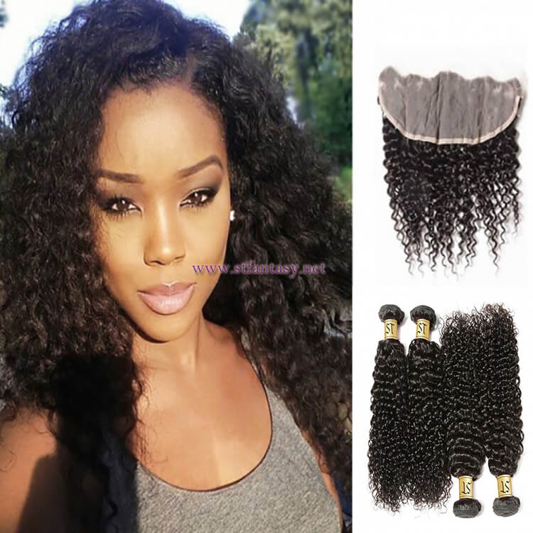 ST Fantasy 4Bundles Peruvian Jerry Curly Hair With 134 Lace Frontal Closure