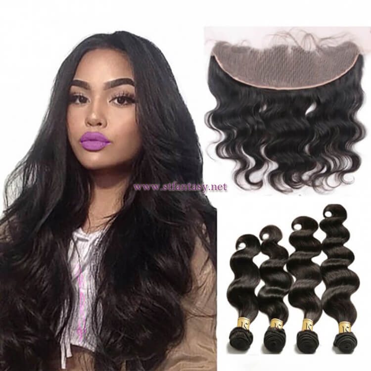 ST Fantasy  Lace Frontal Closure with 4Bundles Malaysian Hair Natural Color