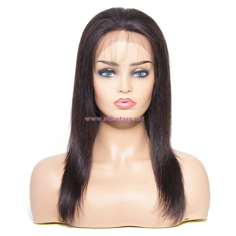 ST Fantasy Best Quality Long Lace Front Straight Black Human Hair Wigs