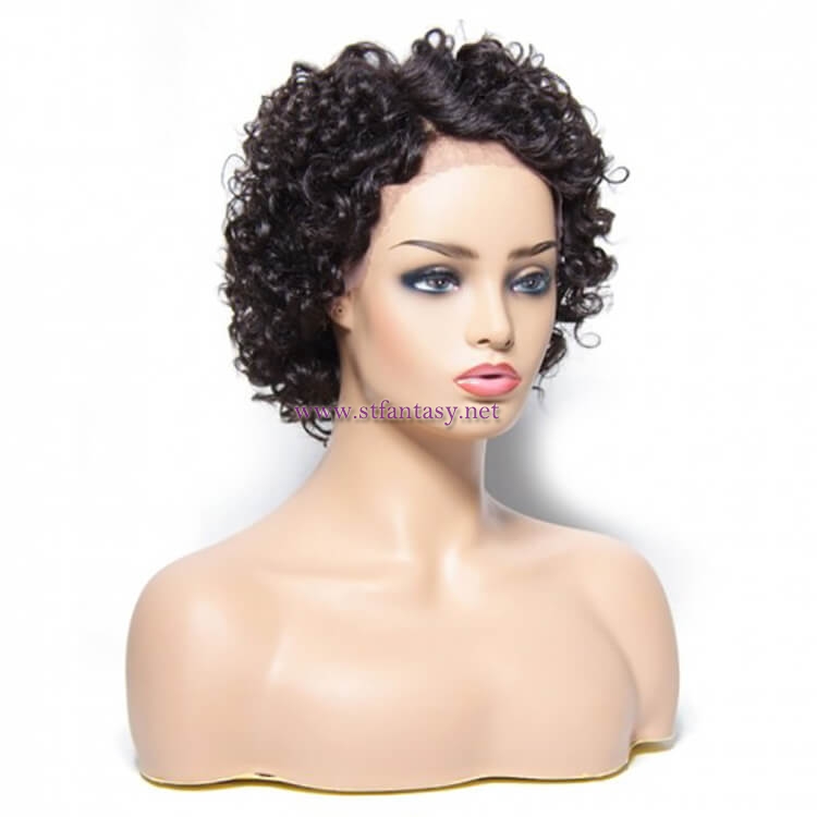 ST Fantasy Natural Hairline Short Curly Side Part Lace Human Hair Wig 4 colors