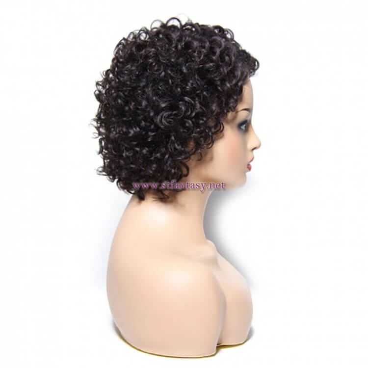 ST Fantasy Natural Hairline Short Curly Side Part Lace Human Hair Wig 4 colors