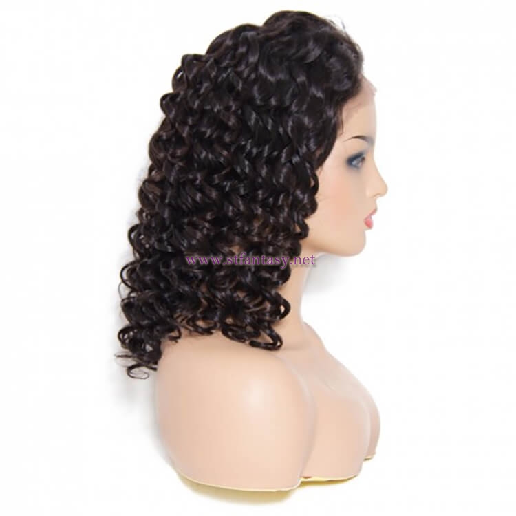ST Fantasy Medium Long Curly Free Part Lace Front Human Hair Wig With Baby Hair