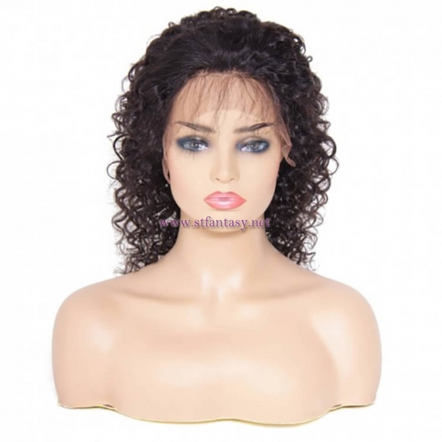 ST Fantasy Pre-Plucked Medium Long Curly Lace Front Human Hair Wig With Baby Hair