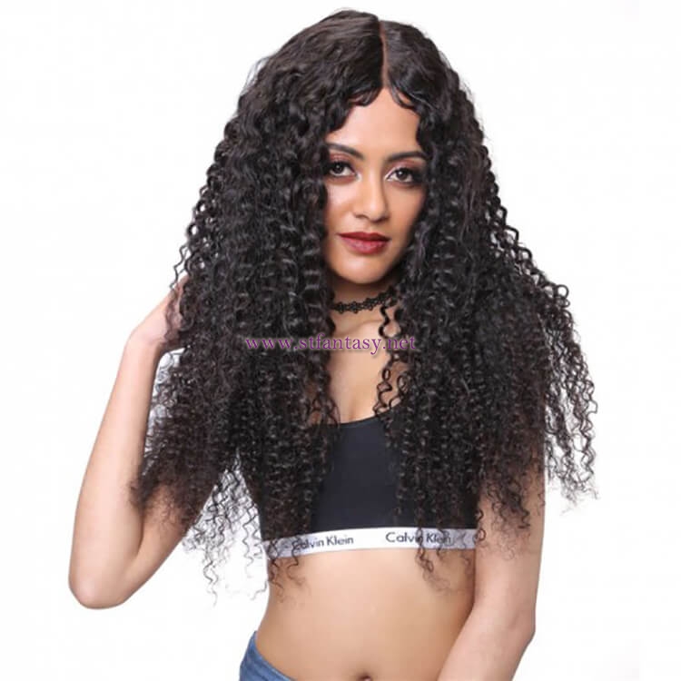 ST Fantasy Middle Part Long Jerry Curly Lace Front Wig