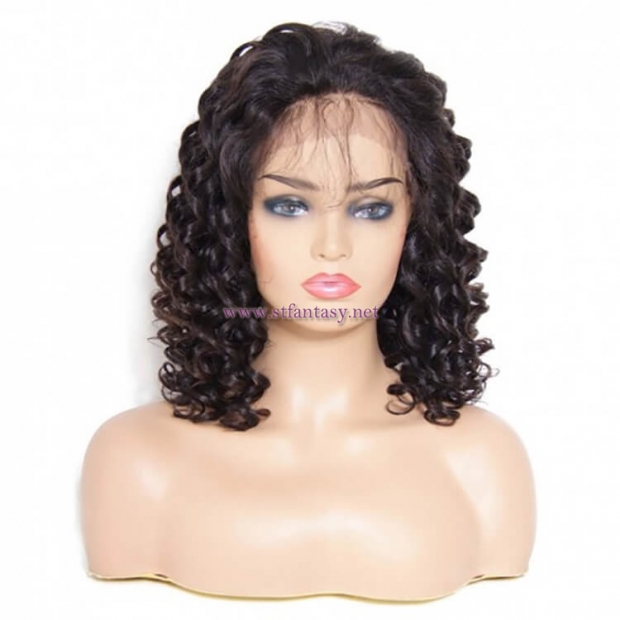 ST Fantasy Medium Long Curly Free Part Lace Front Human Hair Wig With Baby Hair