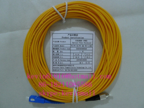 15m long / 3mm thickness optical fiber jumper FC-SC Connector single model  single core from different brands, SC-FC patch cord