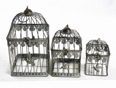 Set of 3 Metal Hanging Flower Cage in Antique White finish