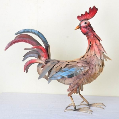 Hand Paint Metal ROOSTER Chicken Yard Art Barn Farm