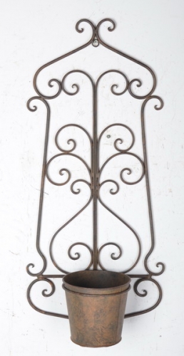 Rustic Metal Wall Rack with Flower Pot