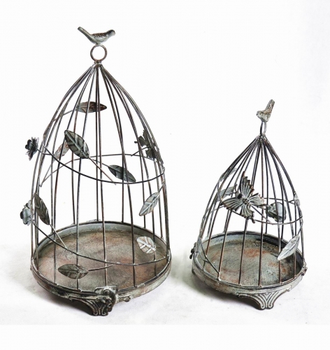 Set of 2 Metal Flower Cage in Antique White finish