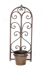 Rustic Metal Wall Rack with Flower Pot