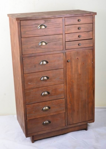 Wooden Cabinet with 11 Drawers & 1 Door Cupboard Storage, Natural Wood Finish