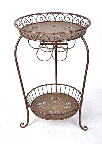 2-Tier Rustic Metal Tray Table with Wine Rack