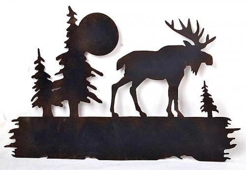 Metal Laser cutting Deer and Pine Trees Wall Art