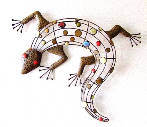 Metal Gecko Wall Art Sparkling Gems Decor