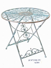 Decorative Rustic Wrought Iron Metal Outdoor Patio. RD. FOLDING TABLE